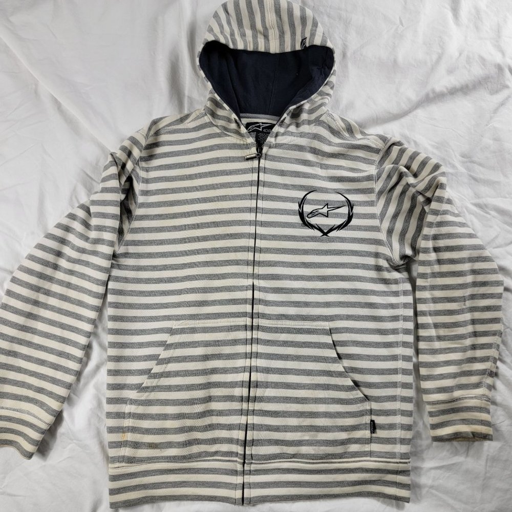 Alpinestars Small White Gray Full Zip Hoodie Sweater Long Sleeve Casual Outdoors